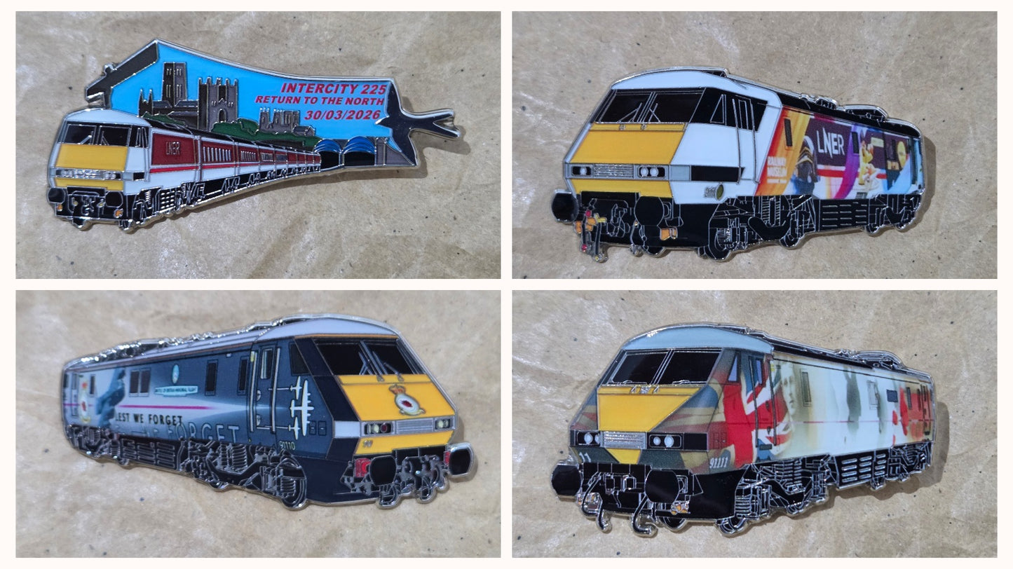 Set of 4 - LNER Intercity 225 / Class 91 Enamel Brooch Pin Badges