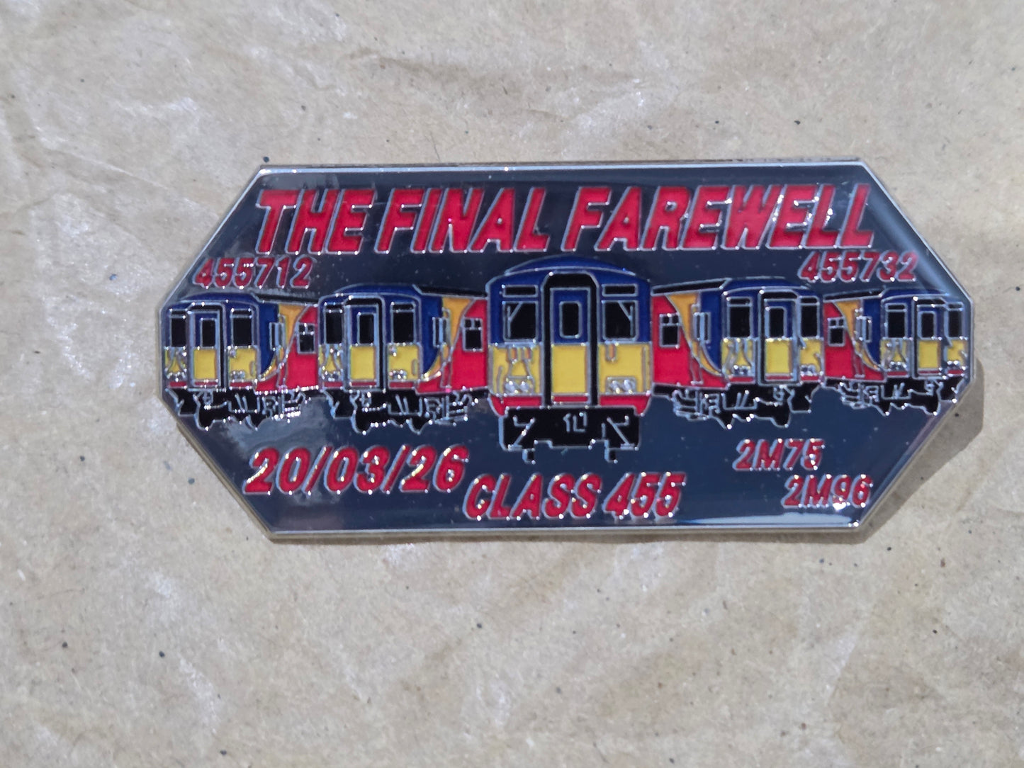 SWR Final Class 455 Service Farewell Enamel Brooch Pin Badge