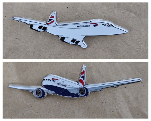 Set of 2 - British Airways Planes Enamel Brooch Pin Badges