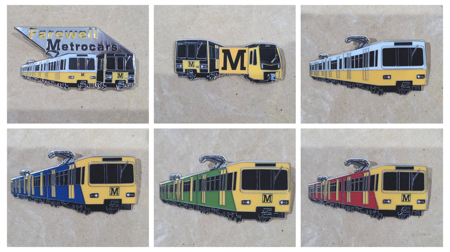 Set of 6 - Tyne & Wear Metro - Metrocar Farewell Enamel Brooch Pin Badges