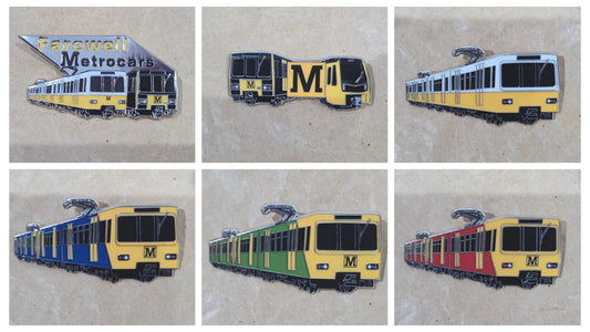 Set of 6 - Tyne & Wear Metro - Metrocar Farewell Enamel Brooch Pin Badges