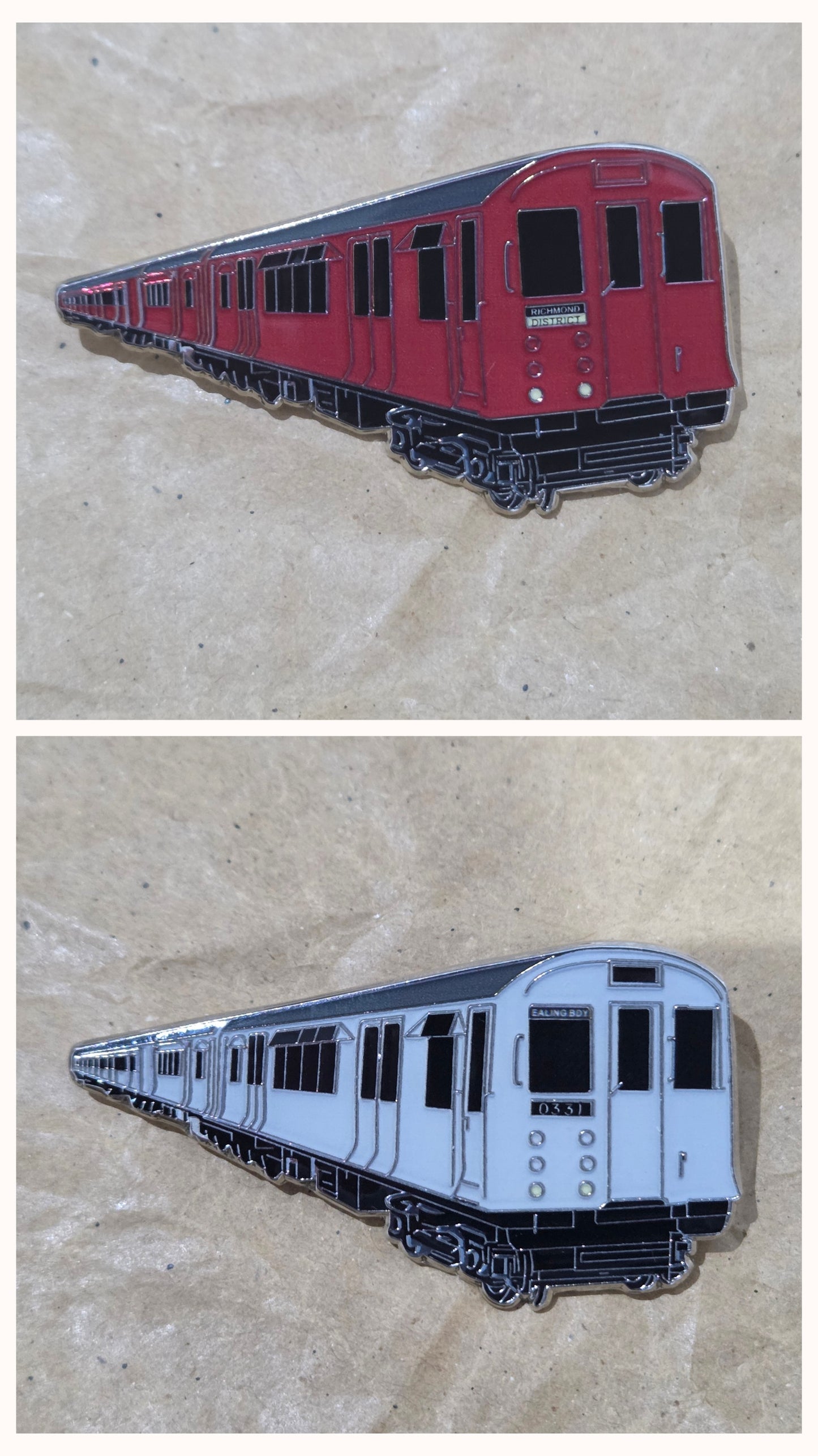 Set of 2 - London Underground P / R Stock Enamel Brooch Pin Badges
